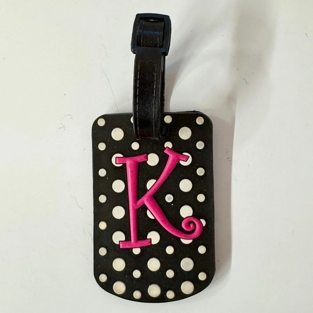 Black Polka Dot Luggage Tag With Pink Letter K